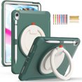 thumbnail image 1 of Kids Friendly Hybrid Case for iPad 10th Gen 10.9 Inch 2022, Rugged Case with Rotating Ring Stand Pencil Holder Heavy Duty Protection Slim Fit Silicone PC Case for iPad 10th Gen, Emeraldgreen, 1 of 11