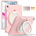 thumbnail image 1 of Kids Friendly Hybrid Case for iPad 10th Gen 10.9 Inch 2022, Rugged Case with Rotating Ring Stand Pencil Holder Heavy Duty Protection Slim Fit Silicone PC Case for iPad 10th Gen, Cherryblossomspink, 1 of 12