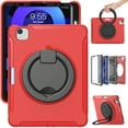 thumbnail image 1 of Kids Friendly Hybrid Case for iPad Pro 11 2022/2021/2020/2018/Air 4/Air 5, Rugged Case with Rotating Ring Stand Pencil Holder Heavy Duty Protection Slim Fit Silicone PC Case, Red, 1 of 13