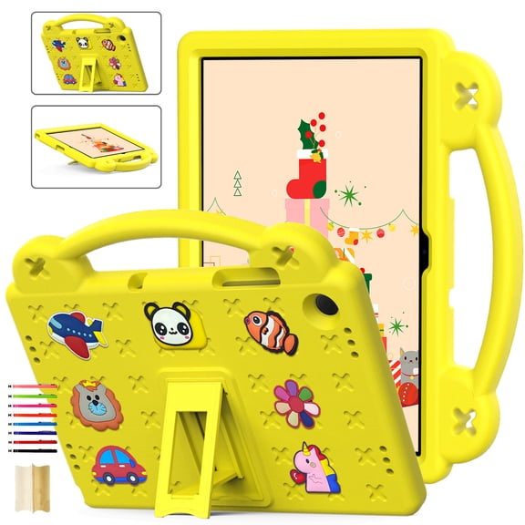 Kids Friendly Portable Tablet Case for Samsung Galaxy Tab A11+ 11.0" 2025 / Tab A9+ 11.0" 2023, EVA Foam Cute Pattern with Kickstand Cute Cartoon Shockproof PC Case - Yellow