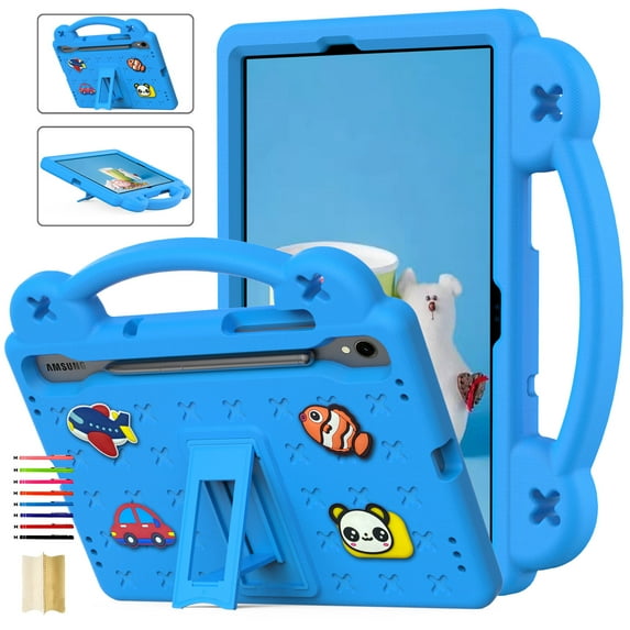 Kids Friendly Portable Tablet Case for Samsung Galaxy Tab S9/S8/S7 Case, EVA Foam Cute Pattern with Kickstand Cute Cartoon Shockproof PC Case for SM-T870/SM-T875/SM-X700/SM-X706/X710 - Skyblue
