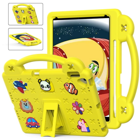 Kids Friendly Portable Tablet Case for iPad 2021/2020/2019 10.2 inch Case, EVA Foam Cute Pattern with Kickstand Cute Cartoon Shockproof PC Case for iPad 7th/8th/9th Generation - Yellow