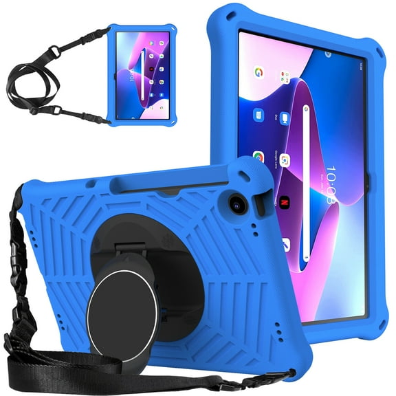 Kids Friendly Rugged Case for Lenovo Tab M10 Plus (3rd Gen) 10.6" 2022, Heat Dissipation Multi-viewing Angle Stand, 360 Degree Rotation Shock-Absorbing Drop Protection Shoulder Strap, Blue