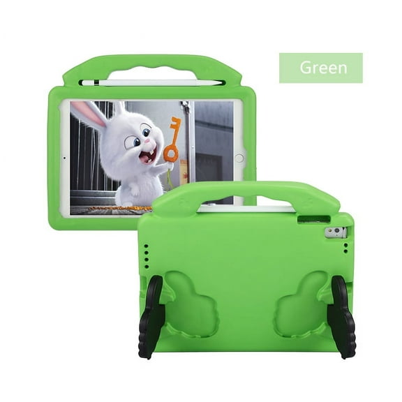 Kids Friendly Tablet Case for Apple iPad (6th/5th Generation) 9.7" & iPad Air 2 9.7" & iPad Air 9.7 Inch - Lightweight Portable Handle Case Shockproof Hard Rugged Cover with Stand (Green)