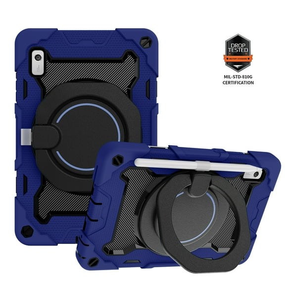 Kids Friendly Tablet Case for Lenovo Tab M9 (2023) with Portable Handle Folding Kickstand, Heavy Duty Cover with Pencil Holder Shockproof Four-Corners Protective Case, Darkblue