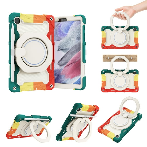 Kids Friendly Tablet Case for Samsung Galaxy Tab A7 Lite 8.7" (2021) with Portable Handle Folding Kickstand, Heavy Duty Cover with Pencil Holder Shockproof Four-Corners Protective Case, Rainbow Red