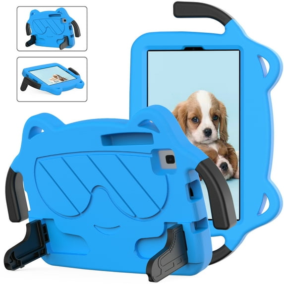 Kids Friendly Tablet Case for Samsung Galaxy Tab A7 Lite 8.7" 2021(SM-T220/T225/SM-T227), Soft EVA Foam Lightweight Foldable Kickstand Bracket Handle Cartoon Shockproof Protective Cover, Skyblue
