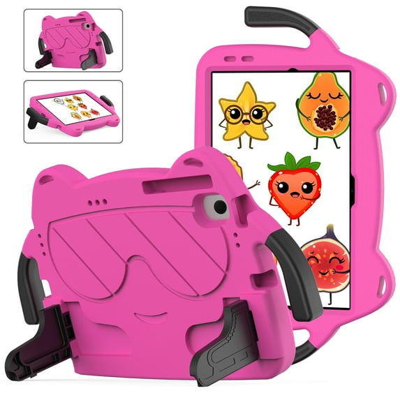 Kids Friendly Tablet Case for Samsung Tab A8 10.5" (2022) X200/X205, Soft EVA Foam Lightweight Foldable Kickstand Bracket Handle Cartoon Shockproof Protective Cover, Rose