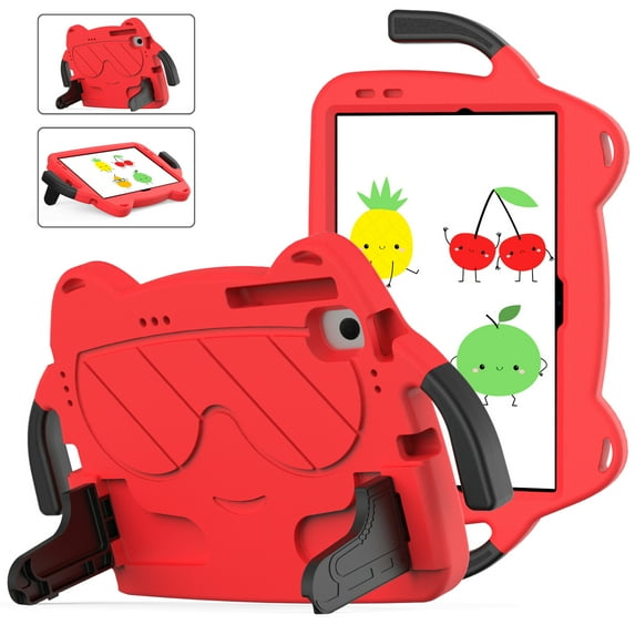 Kids Friendly Tablet Case for Samsung Tab A8 10.5" (2022) X200/X205, Soft EVA Foam Lightweight Foldable Kickstand Bracket Handle Cartoon Shockproof Protective Cover, Red