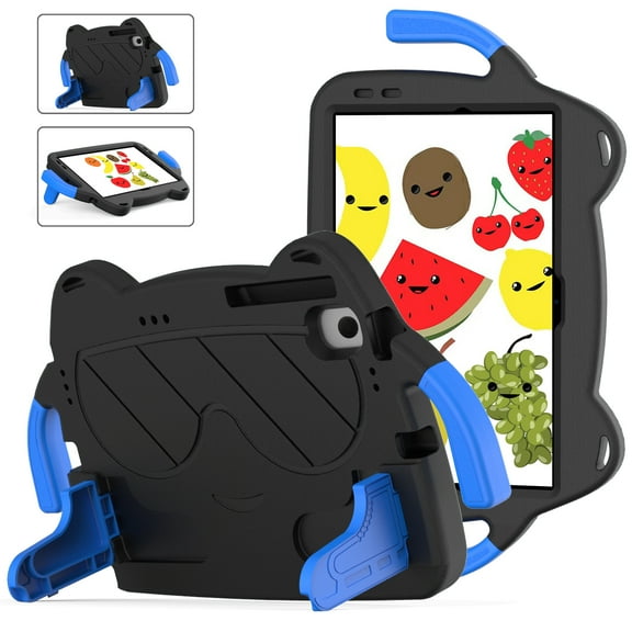 Kids Friendly Tablet Case for Samsung Tab A8 10.5" (2022) X200/X205, Soft EVA Foam Lightweight Foldable Kickstand Bracket Handle Cartoon Shockproof Protective Cover, Black