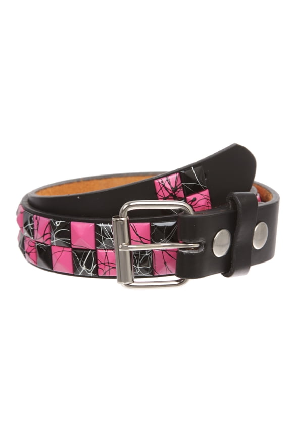 Kids' Fuchsia Black Checkerboard Studded Leather Belt – Snap-On for Custom Buckles