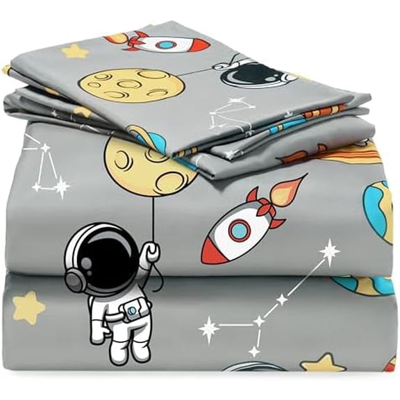 Kids Full Sheet Set Astronaut - 4 Piece Soft Microfiber Bed Sheets - Deep Pocket Wrinkle Free, Cozy Toddler Bedding Set, Fade Resistant Breathable for Boys Girls Teens