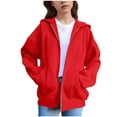 thumbnail image 1 of Kids Full Zip Hoodie Solid Color Fleece Hooded Sweatshirt Windproof Long Sleeve Toddler Outwear with Shoulder Inserts Red 120, 1 of 7