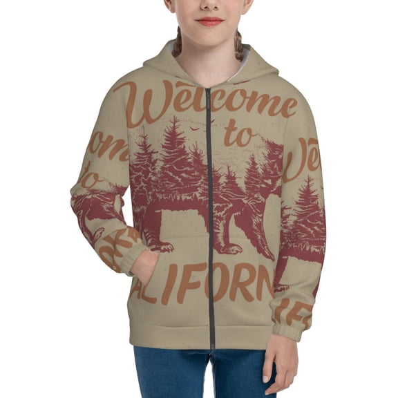 Kids Full Zip Pullover Hoodies Boys Girls Sweatshirts Jacket, California Bear Vintage Mountain