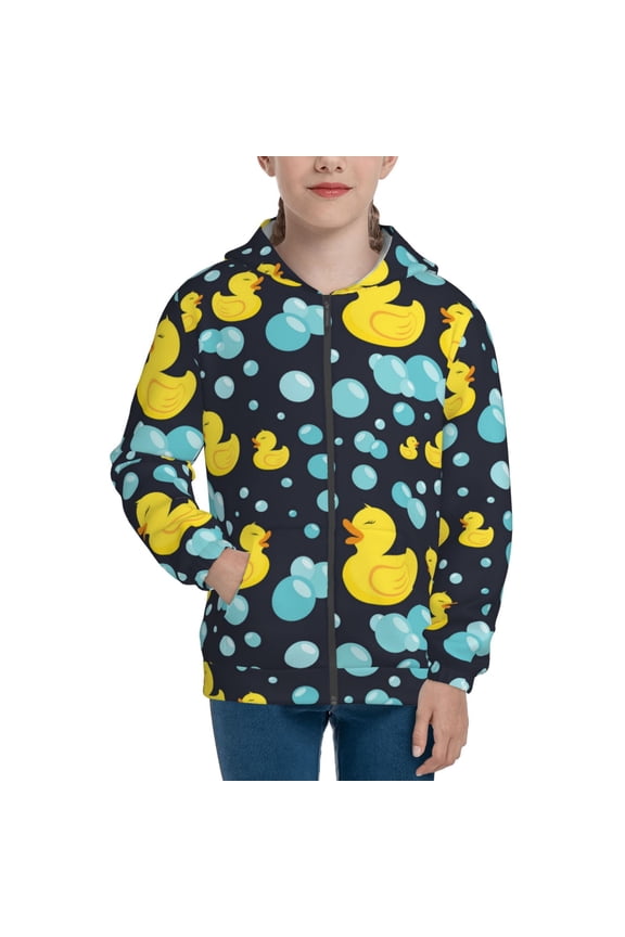 Kids Full Zip Pullover Hoodies Boys Girls Sweatshirts Jacket, Rubber Ducks In Soap Bubbles