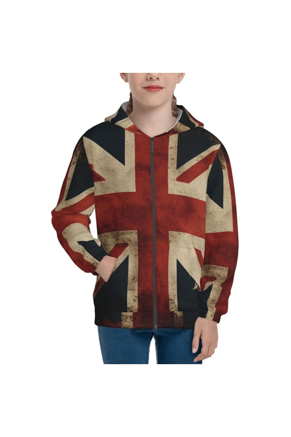 Kids Full Zip Pullover Hoodies Boys Girls Sweatshirts Jacket, Union Jack Flag Vintage UK