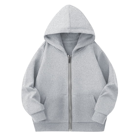 Kids Full Zip Up Hoodie Solid Cotton Sweatshirt Classic Cord‑Free Hood Design with Pocket for Boys and Girls Casual Daily Wear