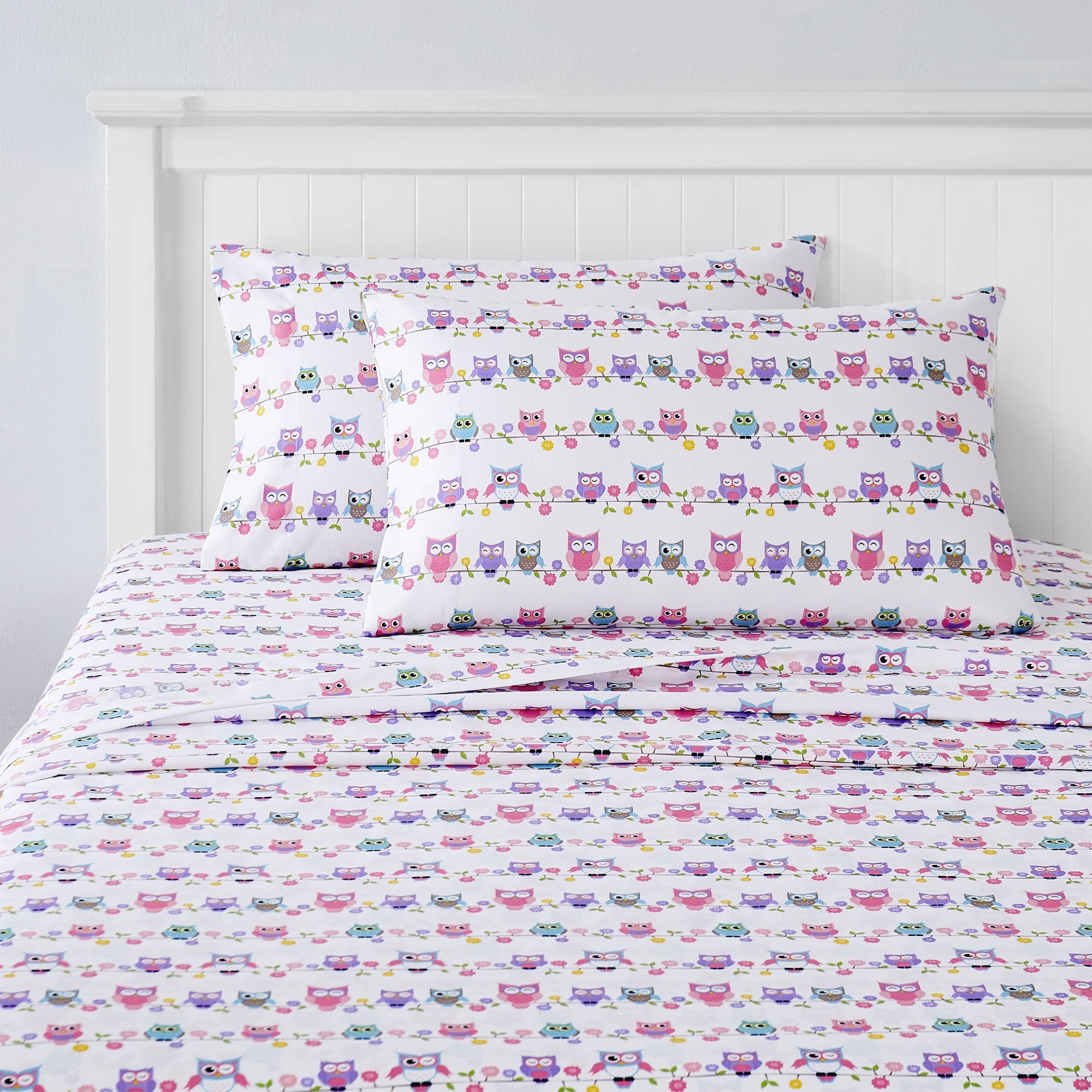 Colorful Owls Microfiber Kids' Full Sheet Set