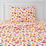 Kids Fun & Bright Printed Microfiber Sheet Sets, Ultra Soft Fitted Sheets with Straps - Fruity Fun, Twin XL Size