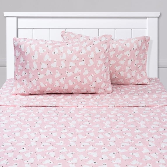 Kids Fun & Bright Printed Microfiber Sheet Sets, Ultra Soft Fitted Sheets with Straps - Llama, Full Size