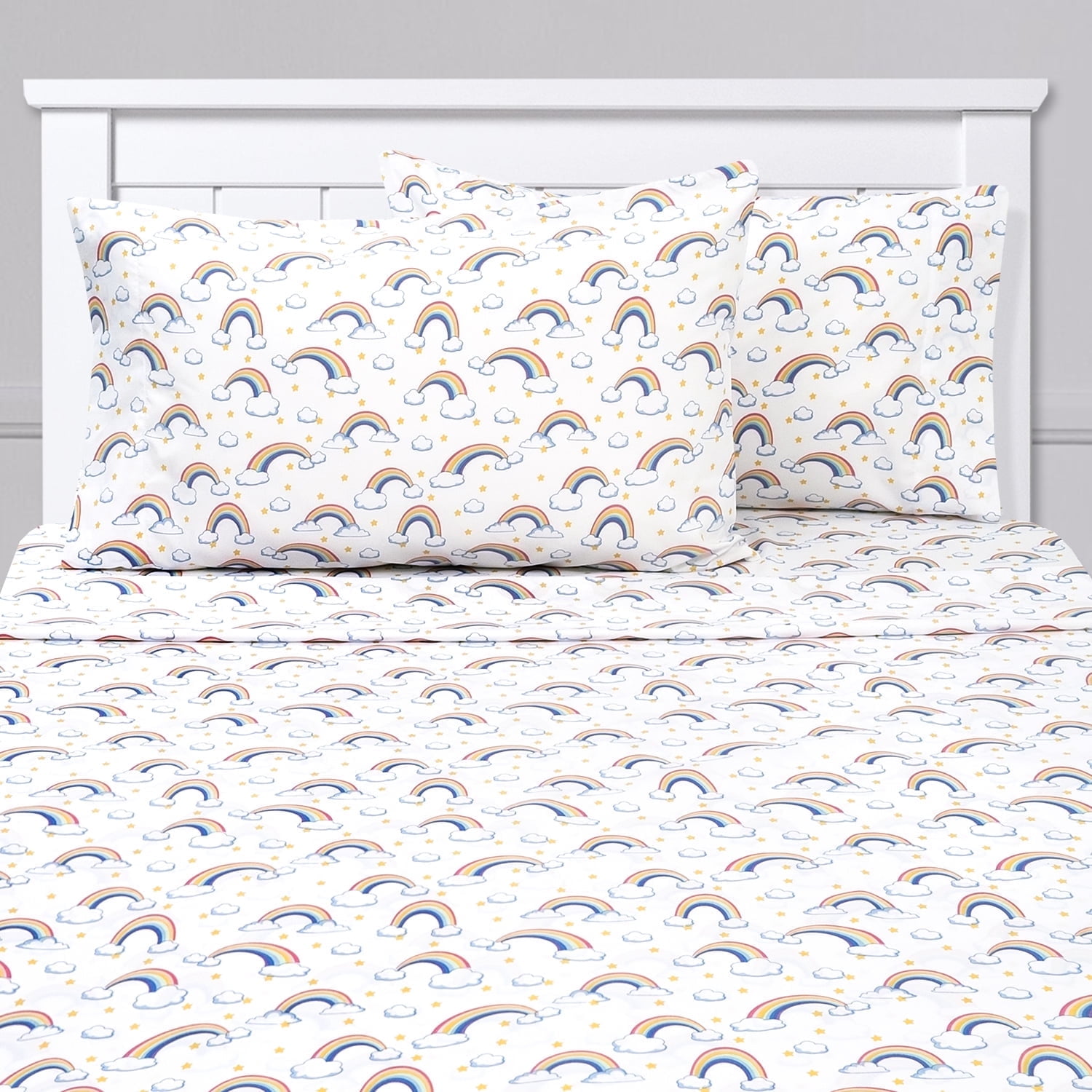 Full Pink Rainbow Print Microfiber Kids' Sheet Set