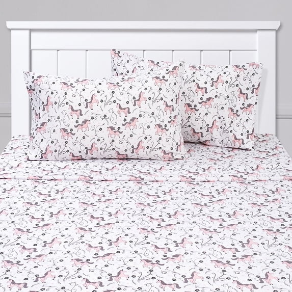 Kids Fun & Bright Printed Microfiber Sheet Sets, Ultra Soft Fitted Sheets with Straps - Unicorns, Full Size