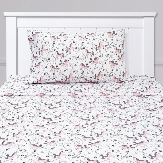 Kids Fun & Bright Printed Microfiber Sheet Sets, Ultra Soft Fitted Sheets with Straps - Unicorns, Twin Size