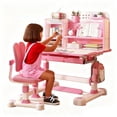 thumbnail image 1 of Kids Functional Desk and Chair Set, Ergonomic Height Adjustable Children School Study Desk with Tilt Desktop, Book Stand, Bookshelf, Metal Hook and Storage Drawer for Boys Girls 3-18 Years Old, 1 of 7