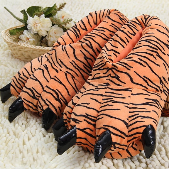 Kids Funny Beast Claw Slippers Fuzzy Plush Warm Indoor Casual Footwear Wear Resistant Sole Halloween Costume Matching Slipper Gift For Boys Girls One Size Saffron