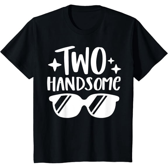 Kids Funny Boy Too Handsome Second Birthday 2nd Birthday Party T-ShirtMen's and women's gift, black and white T-shirt, size: Extra large S-4XL