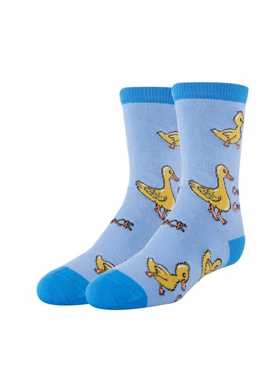 Kids Funny Crazy Silly Crew Socks, Novelty Cotton Dress Socks for Boys & Girls, Quack, Size 1-5