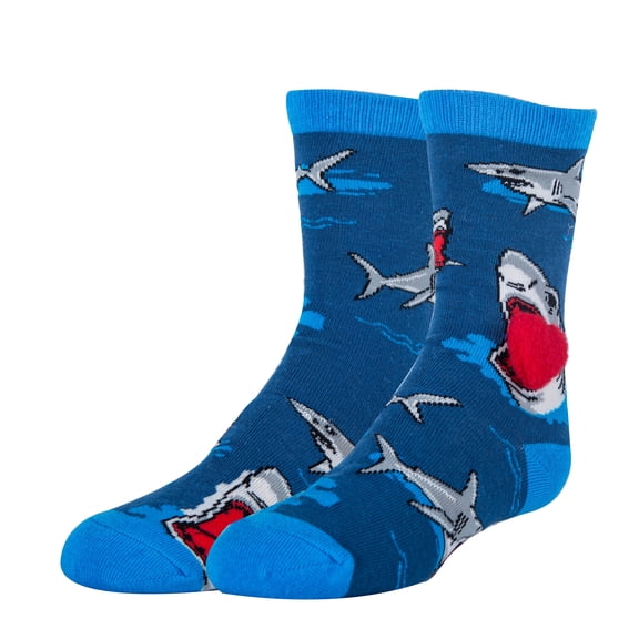 Kids Funny Crazy Silly Crew Socks, Novelty Cotton Dress Socks for Boys & Girls, Shark Love, Size 1-5