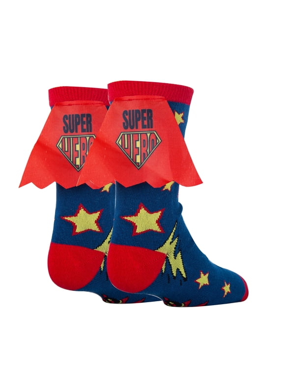 Kids Funny Crazy Silly Crew Socks, Novelty Cotton Dress Socks for Boys & Girls, Super Hero, Size 1-5