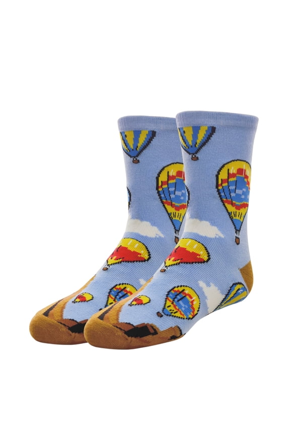 Kids Funny Hot Air Balloon Novelty Crew Socks, Silly Crazy Socks for Boys & Girls, Fly High