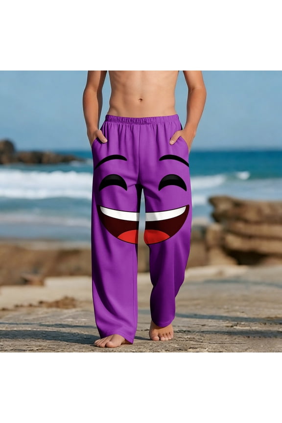 Kids Funny Laughing Face Graphic Sweatpants Elastic Waist Wide Mouth Print Casual Trousers for Theme Party Daily Wear, 4-13Y