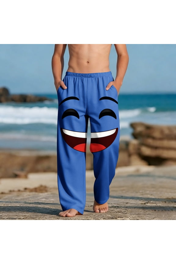 Kids Funny Laughing Face Graphic Sweatpants Elastic Waist Wide Mouth Print Casual Trousers for Theme Party Daily Wear, 4-13Y