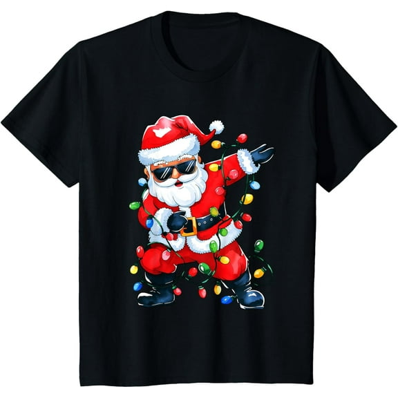 Kids Funny Santa Christmas T-Shirt – Cute Holiday Lights Graphic Tee for Boys
