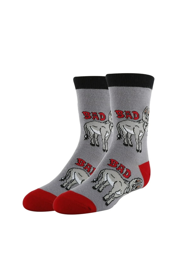 Kids Funny Saying Animal Novelty Crew Socks, Silly Crazy Dress Socks for Boys & Girls, Bad Donkey