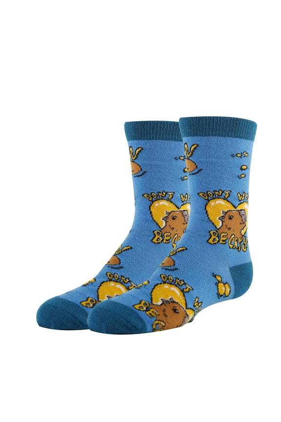 Kids Funny Crazy Silly Crew Socks, Novelty Cotton Dress Socks for Boys & Girls, Be Capy, Size 1-5