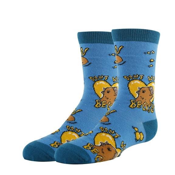 Kids Funny Saying Novelty Capybara Crazy Crew Socks, Silly Dress Socks for Boys & Girls, Be Capy