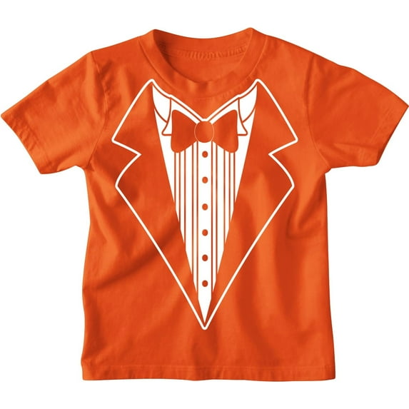Kids Funny Tuxedo T-Shirt Orange, Youth XL