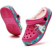 Kids Fur Lined Garden Clogs: Cartoon Sandals - Fleece Winter Warm Home Slippers for Boys Girls Toddler