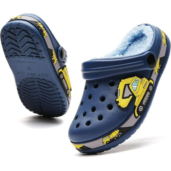 Kids Fur Lined Garden Clogs: Cartoon Sandals - Fleece Winter Warm Home Slippers for Boys Girls Toddler