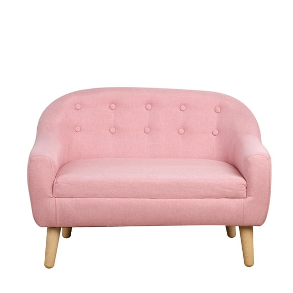 Kids Furniture 2-Seat Kids Sofa Linen Fabric and Wooden Frame Sofa for Kids and Toddlers Ages 3-7, 11" High Seat, Pink,Baby Furniture