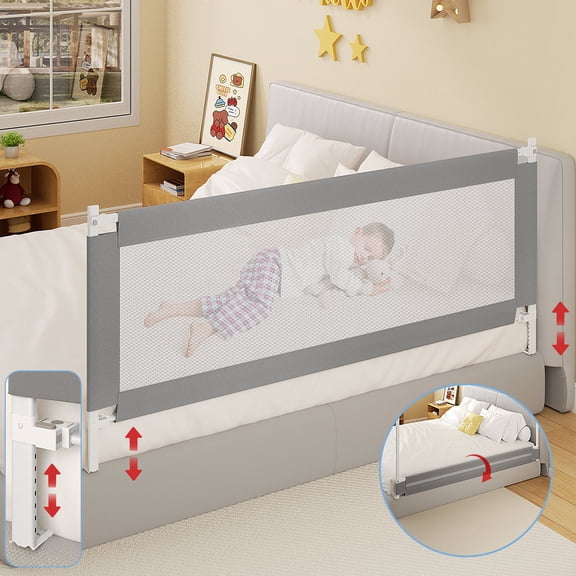 Kids Furniture Bed Rail for Toddlers, Detachable Baby Bed Rail Guard, Suitable for Queen, Full, Bed Rails for Toddlers and Baby(78.7", 1 Side),Baby Nursery Furniture