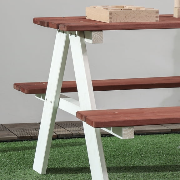 Kids Furniture Outsunny Kids Picnic Table Set, Wooden Table & Bench Set, Kids Patio Furniture Outdoor Toys for Garden, Backyard, Aged 3-8 Years Old, Brown,Baby Nursery Furniture