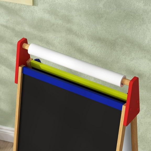 Kids Furniture Qaba Easel for Kids, 3 in 1 Kids Art Easel with Paper Roll, Whiteboard, Chalkboard, Double Sided & Adjustable Height Wooden Toddler Easel with Painting Accessories, for Kids 3-8 Years,