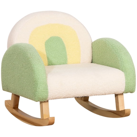 Kids Furniture Qaba Kids Sofa, Rocking Toddler Sofa Chair with Solid Wooden Frame, Faux Lamb Fleece Fabric, Kids Arm Chair for Nursery or Playroom, Ages 18-36 months, Green,Baby Nursery Furniture