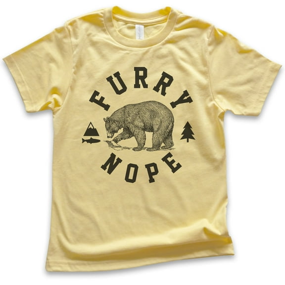 Kids Furry Nope Bear Shirt, Youth Kids Boy Girl T-Shirt, Bear Shirt, Outdoors Shirt, Camping Shirt, Animal Shirt, Yellow, X-Small