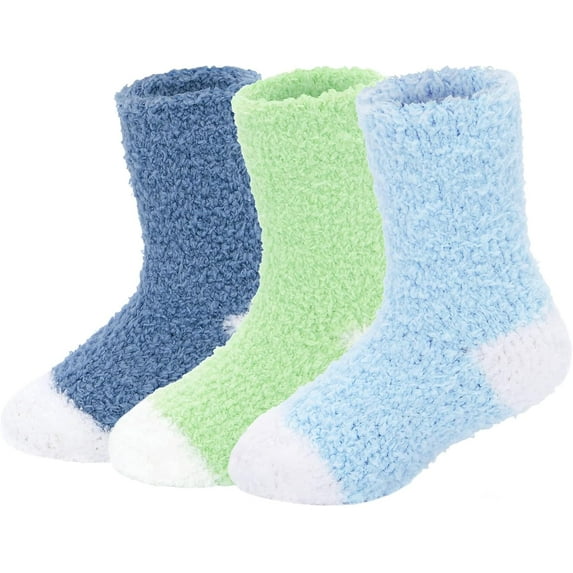 Kids Fuzzy Christmas Slipper Socks - Soft Warm Winter Comfy Fluffy Socks for Girls 3Pairs 